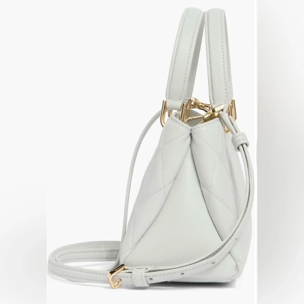 KATE SPADE Satchel Leather Quilted Handbag White Stone Path Light Grey Purse - Picture 14 of 15
